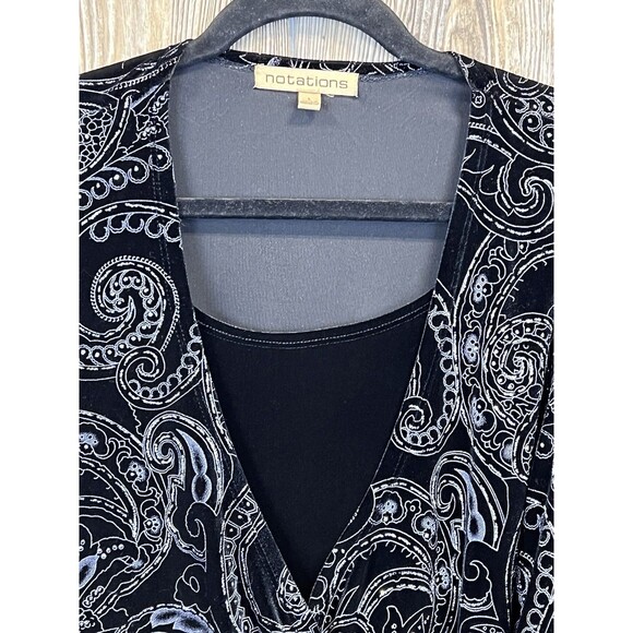 Notations Blouse Women's L Faux Wrap Black Velvet Top Silver Glitter Witchy Goth - Picture 3 of 16